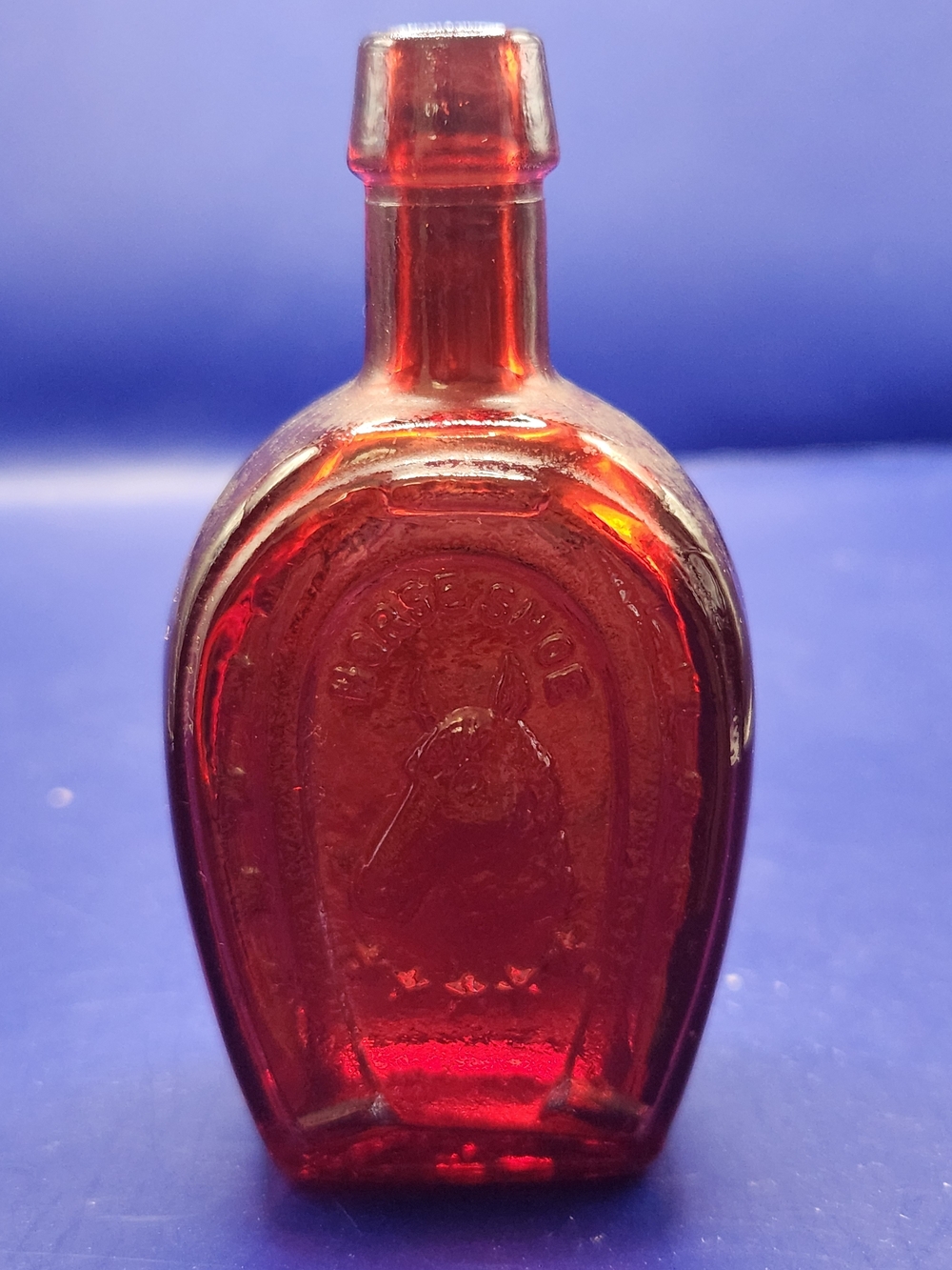 Vintage Wheaton Ruby Red Mini Horseshoe Glass Bottle